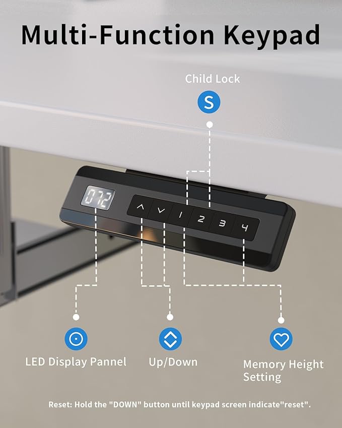 FEZIBO Standing Desk with Keyboard Tray, 55 x 24 Inch Adjustable Height Sit Stand Desk with Memory Presets for Home Office, Ergonomic Computer Workstation, White