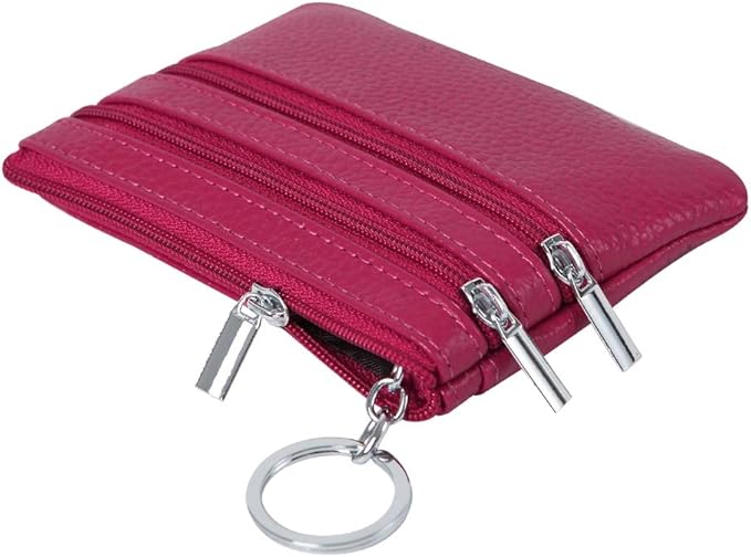 Women's Genuine Leather Coin Purse Mini Pouch Change Wallet with Keychain