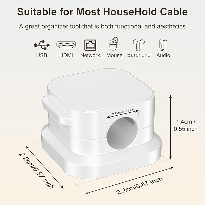 6 Pack Magnetic Cable Clips, Cord Organizer Holder with Strong Adhesive, Desk Cable Management for Home Office Car Desktop Nightstand, Adjustable Wire Keeper, White