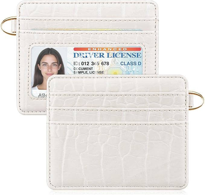 Slim Credit Card Holder Crocodile Wallet Women Thin Alligator Wallets RFID Blocking Minimalist Lightweight Small Cute Cards Holders with ID Window, Beige