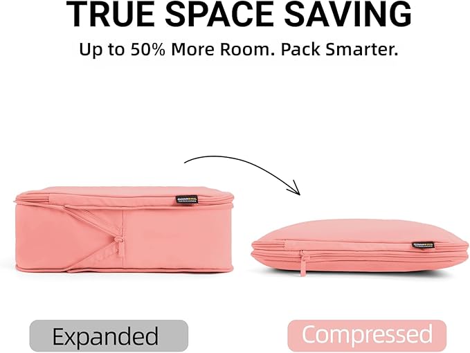 4 Piece Compression Packing Cubes for 3–7 Day Travel, Space Saving Travel Organizers with Breathable Mesh, Double-Zipper Packing Cubes for Carry-On & Suitcases (Blush)