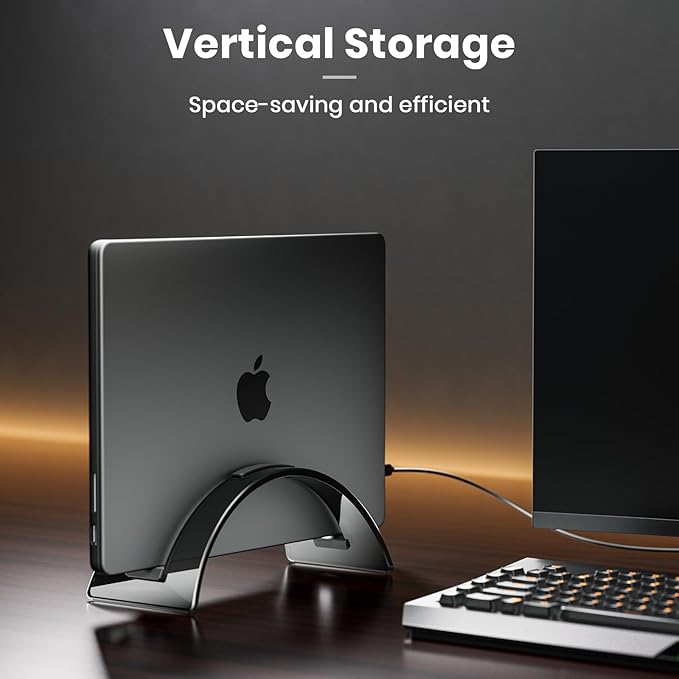 Vertical Laptop Stand for Desk, Vertical Laptop Hoder Space-Saving Organizer for All MacBook, Laptop Stand Acrylic Invisible Desktop Notebook Dock-Black…