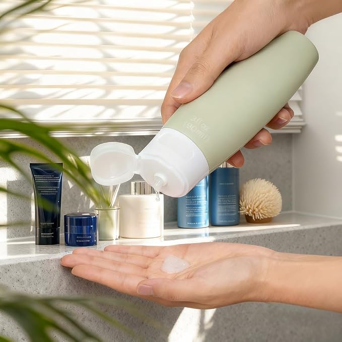 4 PCS Silicone Travel Bottles, 3oz Refillable Toiletries Containers Set, Small Empty Travel Size Bottles for Shampoo, Lotion, Shower Gel (Morandi)