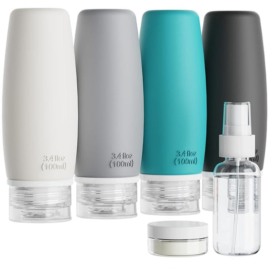 PACKISM 6 Pack TSA Approved Travel Bottles Set - Leak Proof 3.4oz Silicone Squeeze Containers for Toiletries, Refillable Accessories for Shampoo Conditioner Lotion Body Wash, BPA Free (Bottles Only)