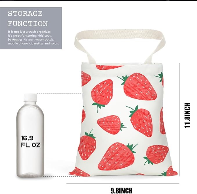 Car Trash Bag Car Garbage Bag Hanging Cars Trash Can, Waterproof Cars Back Seat Organizer for Vehicle Travelling Camping Strawberry Decor