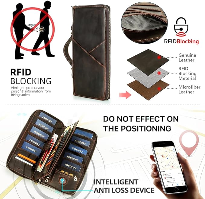 CONTACTS Family Passport Holder for 10 Full Grain Leather Compatible with Airtag Passport Holder for Family Travel Document Organizer Multiple Rfid Blocking Passport Wallet