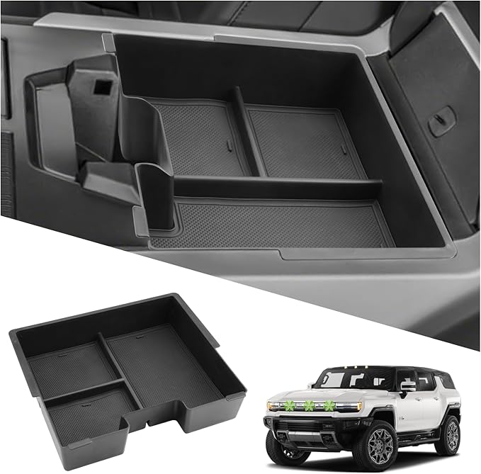 Ruiya 2022-2026 Hummer EV Center Console Organizer for GMC Hummer EV Accessories ABS Material Armrest Console Glove Tray Compatible with 2022 2023 2024 2025 2026 GMC Hummer EV Pickup/SUV