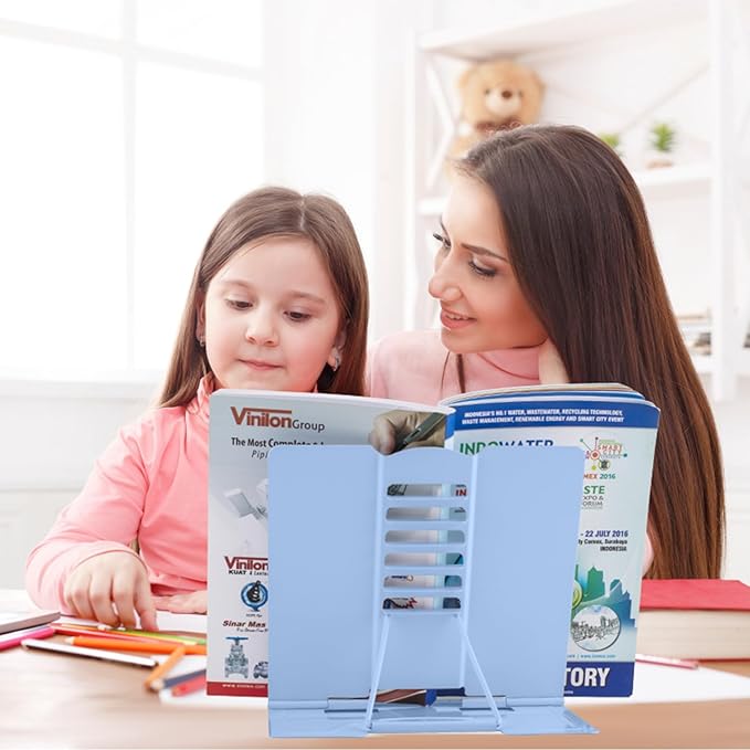 Honagu Desk Book Stand Metal Reading Rest Book Holder, Book Holders for Reading Hands Free, Adjustable Cookbook Documents Holder Bookstands for Recipes Textbooks Music Books (Dark Blue)