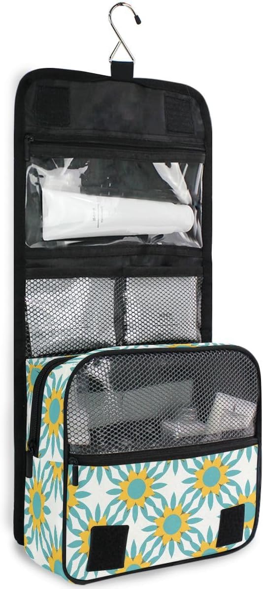 Hanging Travel Toiletry Bag Sunflowers Starburst Turquoise Kit Makeup Case Cosmetics Organizer for Men Women