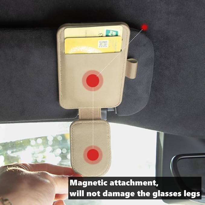 BoAn Sunglass Holder for Car Sun Visor,Magnetic Leather Sunglasses Holder,Auto Visor Accessories,Eyeglasses Holder(Red)