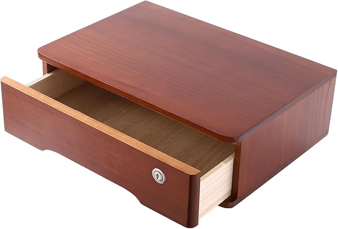 Desk Organizer with Drawer, Wooden Desktop Storage Box with Lockable Office Supplies Drawer Organizer Tabletop Storage Multifunctional Desktop Storage Box for Office Study Dresser（Walnut Color）