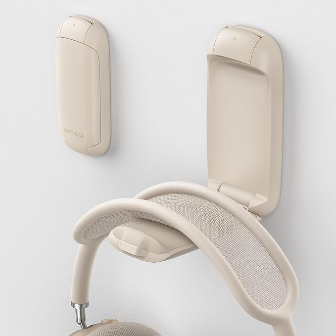 Lamicall Headphone Stand, Sticky Headset Holder - Foldable Headphone Holder Hook Mount, Adhesive Headset Hanger Clip Under Desk, Earphone Clamp for Airpods Max, HyperX, Sennheiser, Khaki