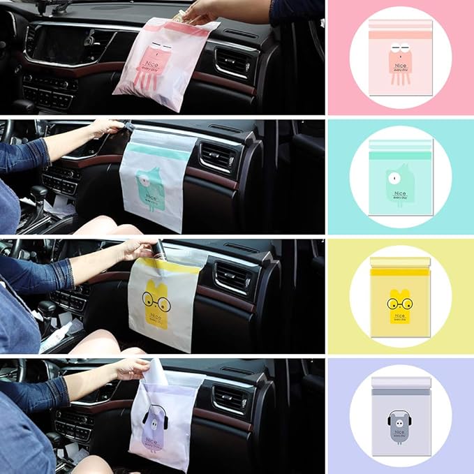 60PCS Easy Stick-On Disposable Car Trash Bag, Leakproof Vomit Bag, Beautiful Kitchen Storage Bag, Durable, Suitable for Cars, Kitchens, Bedrooms, Study Rooms, Travel, Camping, Office Spaces