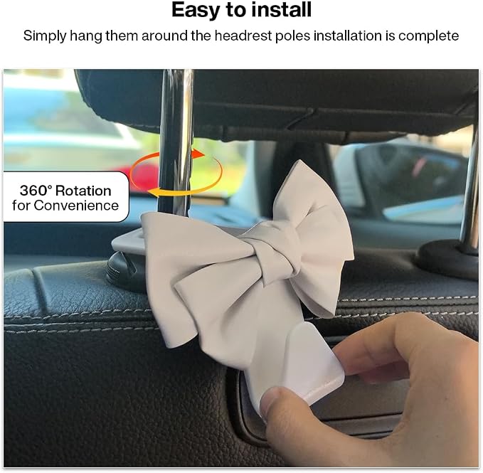 2 Pack Car Seat Headrest Hook, Auto Seat Hook Hangers Storage Organizer Interior Accessories for Handbag Clothes Coats Grocery Bags (White leather)