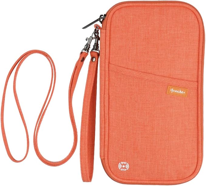 RFID Passport Wallet with Vaccine Card Slot, Family Travel Passport Holder Document Organizer Bag with Wrist & Neck Double Strap