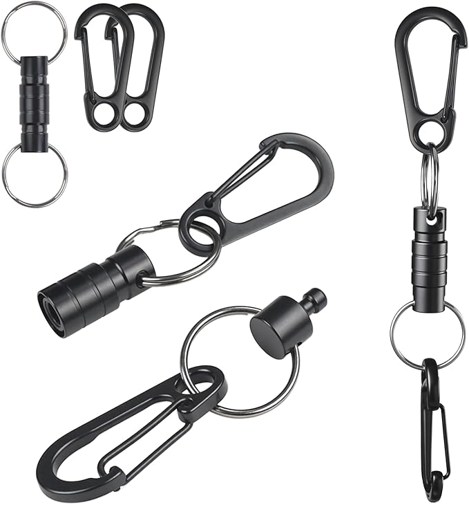 Quick Release Keychain Clip with Double Clips - Detachable Black Key Ring for Home, Car & Outdoor Use