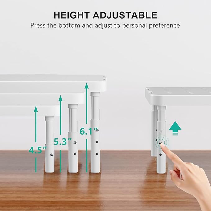 WALI Computer Monitor Stand for Desk, Adjustable Laptop Riser, Desk Monitor Stand Underneath Storage for Office, Home, School Supplies (PTT001-W), 1 Pack, White