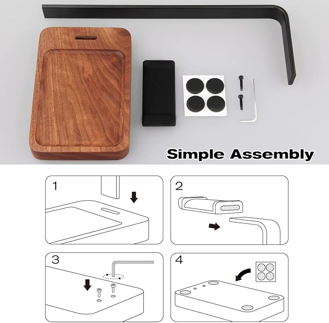Walnut Wood & Aluminum Headset Holder, Desktop Headphone Stand, Universal headphone holder for most music gaming headsets - Black Walnut