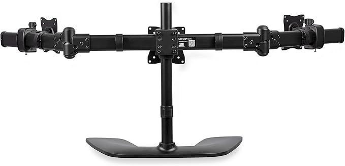StarTech.com Triple Monitor Stand - Articulating - For Monitors 13??to 27??Adjustable VESA Computer Monitor Stand for 3 Monitor Setup - Steel - Black (ARMBARTRIO2)