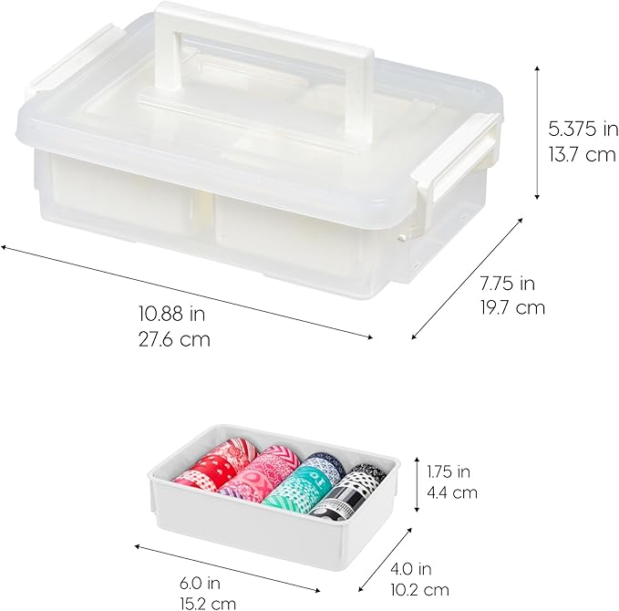 IRIS USA 1 Qt. Plastic Storage Bins with Lids, 4 Pack, Craft Storage Container, Sensory Bin, Organizing Containers for Home, Office & Art Supplies, Stackable, White