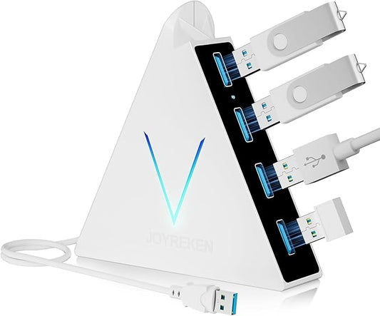 USB 3.0 Hub,4 Port USB Hub Tower,2ft Cable USB Splitter for Laptop,PC, PS4,PS5,Xbox,Mouse,Keyboard, Flash Drive, U-Disk (White)