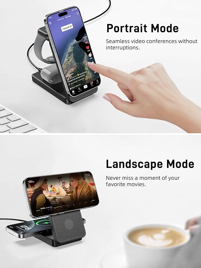 Wireless Charger for Apple Charging Station, Dual MagSafe Charger for iPhone 17/17 Pro/17 Pro/iPhone 16 Pro Max//AirPods, 3 in 1 Foldable iPhone Charging Station, Watch Charger for Apple iWatch Series