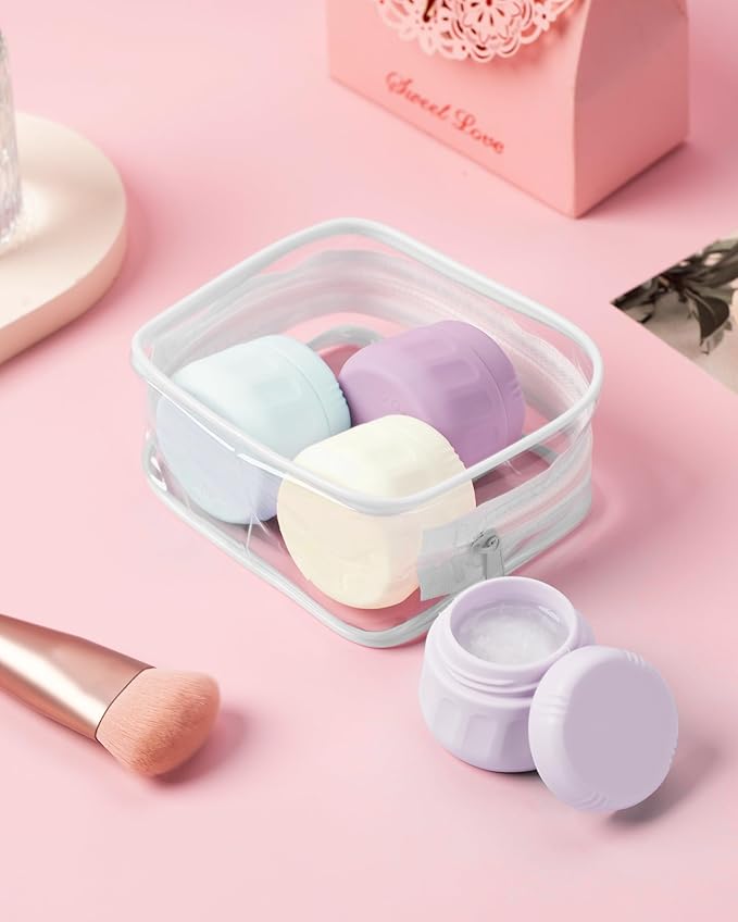 Mrsdry Travel Containers for Toiletries, TSA Approved Travel Size Toiletries 4 Pack, Refillable Containers, With Clear Bag, Leak Proof Silicone Jars, Essentials Creams Jars Carrying Small Items