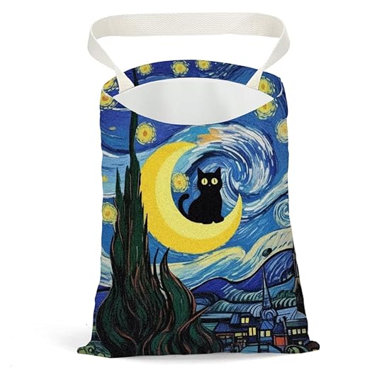 Black Cat Car Trash Bag, Car Trash Bag Hanging, Waterproof Cars Back Seat Hanging Organizer and Storage Trash Bags for Vehicle Travelling Camping Moon Decor