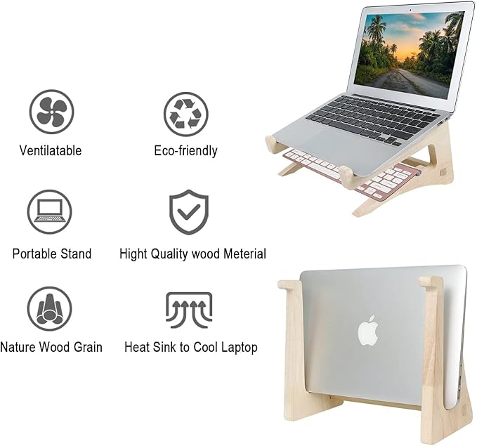 UI U & I Laptop Stand, Wooden Laptop Stand, Detachable Wooden Notebook Holder Mount Stand for Desk, 11-14inch Compatible with Apple MacBook Air Mac Pro, HP, DELL, Acer, Toshiba, Surface, Lenovo etc