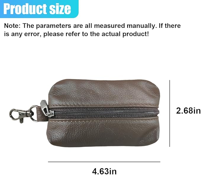 Leather Car Key Case Holder, Auto Smart Key Fob Protector Pouch with Zipper, Universal Unisex Keychain Wallet (Coffee)