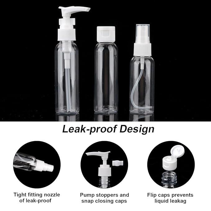 Cosywell Travel Size Bottles for Toiletries 15 Pack 2oz TSA Approved Toiletry Bottles Leak Proof Travel Kit for Women Men TSA Clear Toiletry Bag Shampoo Lotion Skincare Cosmetic Container(White)