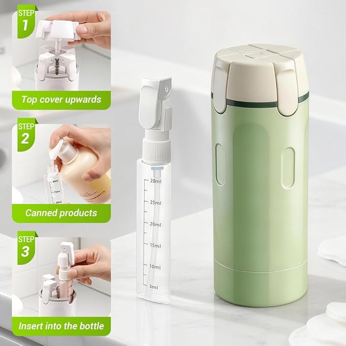4-in-1 Travel Dispenser Bottle Refillable, 2026 New 4 Pack 30ML Travel Bottles for Toiletries, Leak Proof Travel Size Containers, Shampoo and Conditioner Bottles (Green+White) (Green+White)