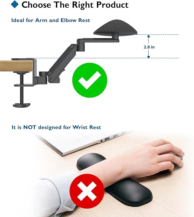 BONTEC Adjustable Arm Rest for Desk, Ergonomic Elbow Rest Pad, 360° Rotating & Extendable Desk Arm Support, Durable Aluminum, Keyboard & Computer Arm Rest Pad, Office & Gaming Desk Accessories