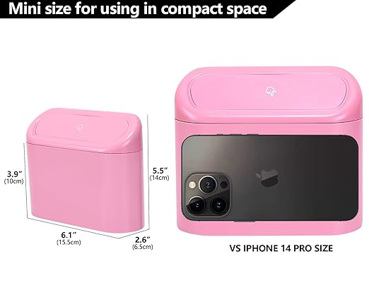 Ginsco 2 Pack Mini Car Trash Can with Lid, Small Car Garbage Can, Cute Leakproof ABS Trash Bin, Auto Accessories for Interior, Garbage Bin for Home, Office with 120pcs Trash Bags Pink