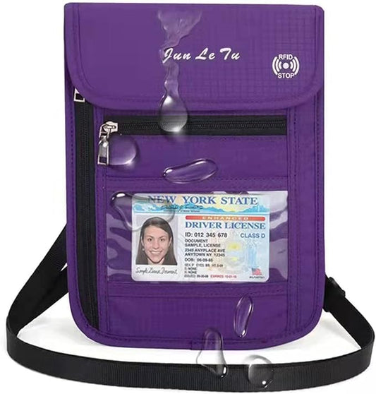Passport Holder for Travel, RFID Passport Wallet with Visual Window Design, Multifunctional Document Organizer, Waterproof Travel Pouch Neck Wallet for Men and Women, Purple