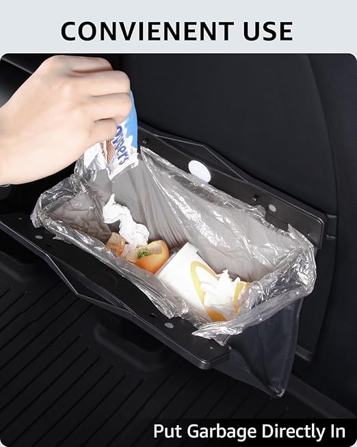 Motrobe Trash Can for Tesla Model Y 2020-2026 Garbage Bag [Strong Magnetic Buckle] with LED Light 1PCS Backseat Hanging Garbage Bin Waterproof Faux Leather Model Y Interior Accessories 2.5 Gallons