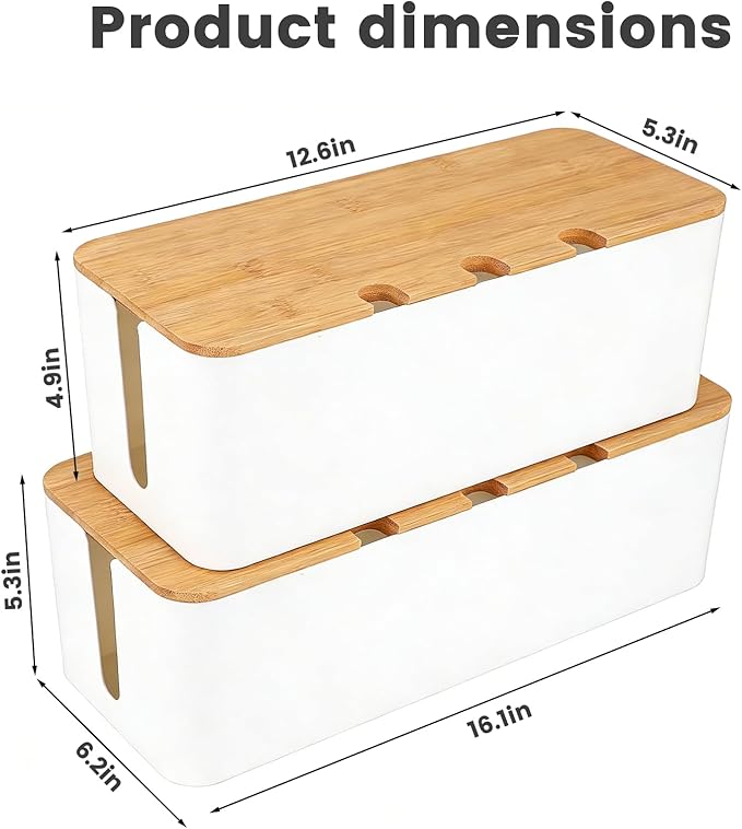 2 PCS Large Cable Management Box – Wooden Style Cord Organizer and Cover for TV Wires, Computer, Router, USB Hub and Under Desk Power Strip – Safe ABS Material