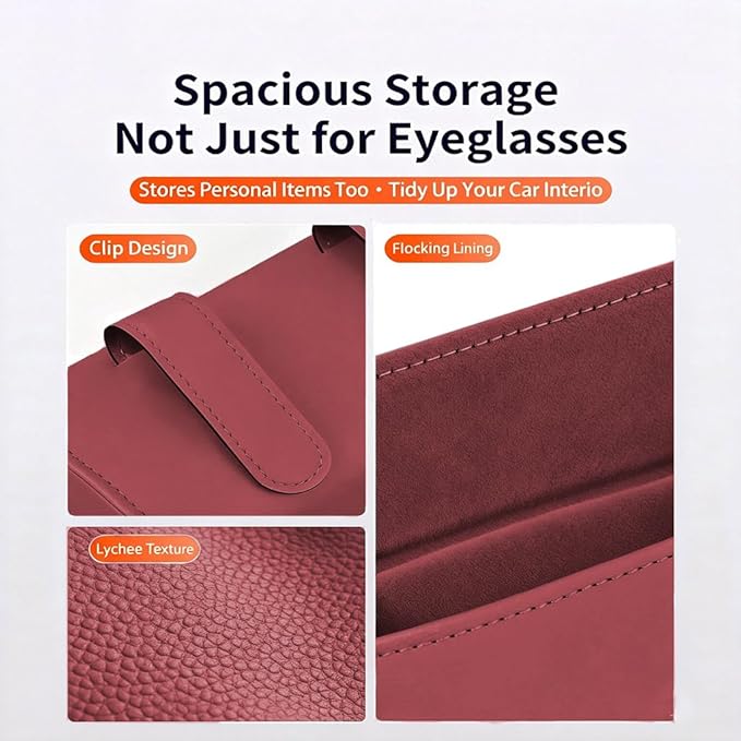 Car Sunglass Holder-Leather Magnetic Large Glasses Case,One-Handed Eyeglass Clip,Universal Auto Sun Visor Accessories