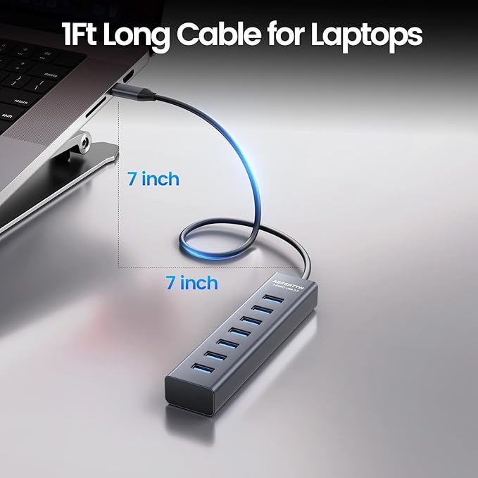 USB C to USB Hub Multiport Adapter, Aluminium 7-in-1 USB C Hub Multiport Adapter, USB Extenders, USB to USB c Adapter for MacBook Pro/Air, Laptop, iPad, iMac, U Flash, PSSD, HDD, Keyboard, Mouse