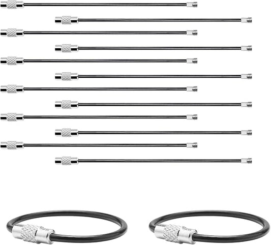 12 Pack 4" Key Ring Wire Keychain Cable Keyring Keychain Holder Clips Small Loops for Car Keys, Luggage Tags, Bag Tags, Crafts (Black, 2mm)