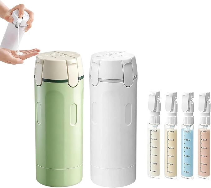 2026 New Model 4 in 1 Travel Dispenser Set – 4 Pack 30ml Leak-Proof Pump Bottles, Refillable Travel Size Containers for Shampoo, Lotion & Skincare, Portable 4 in 1 Travel Dispenser (2-in-1)