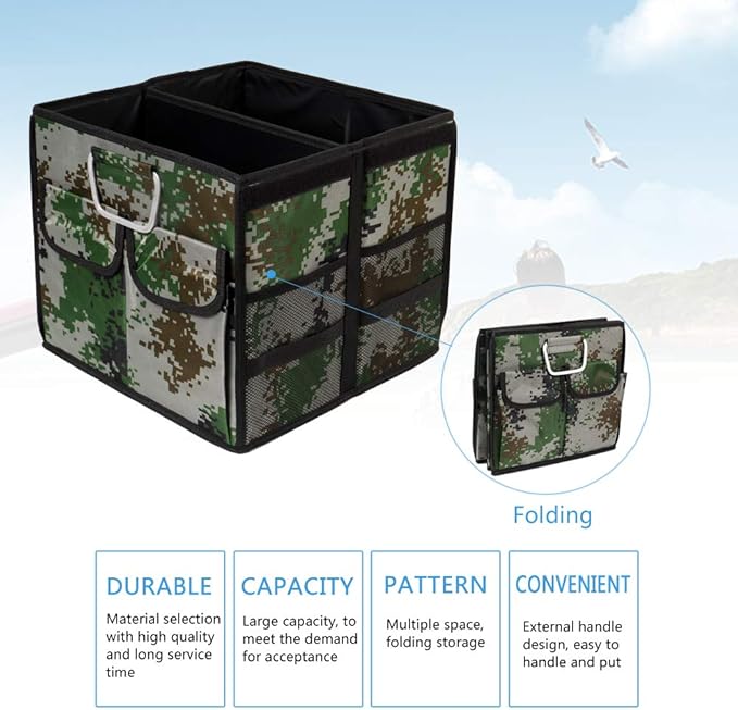 Car Trunk Organizer Collapsible Portable Multi Compartments Organizer with Non Slip Straps for SUV Truck Auto Vehicle Car Auto Minivan(Small without cover, Camouflage)
