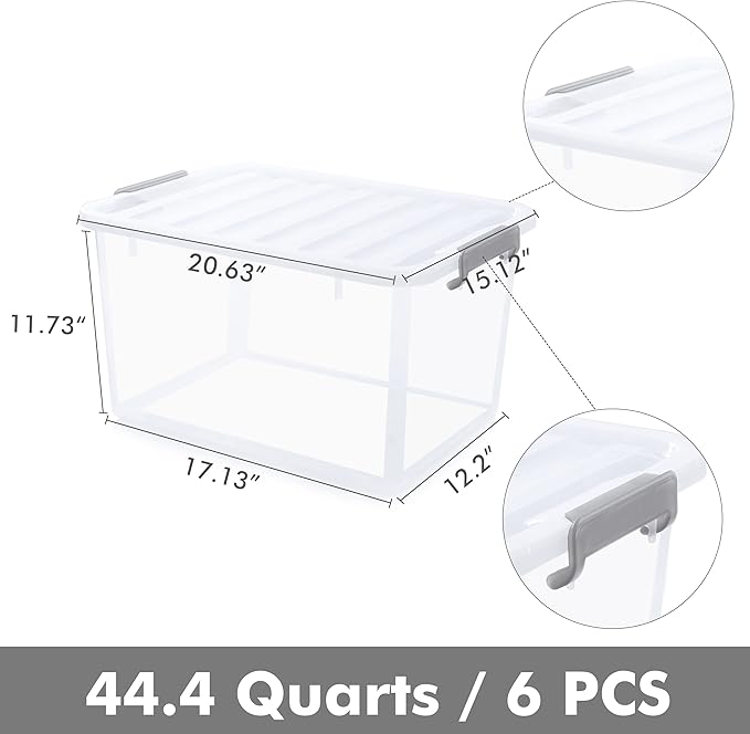 ITYLIFE CITYLIFE Citylife 6 Packs 44.4 QT Plastic Storage Bins with Lids Large Stackable Storage Containers for Organizing Clear Storage Box for Garage, Closet, Classroom, Kitchen