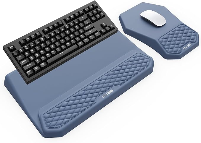 3-in-1 Ergonomic Keyboard Stand with Wrist Rest & Mouse Pad Set, Comfy Keyboard Riser Holder Soft Mousepad with Massage Design, Memory Foam and Non-Slip PU Base for Pain Relief, Blue