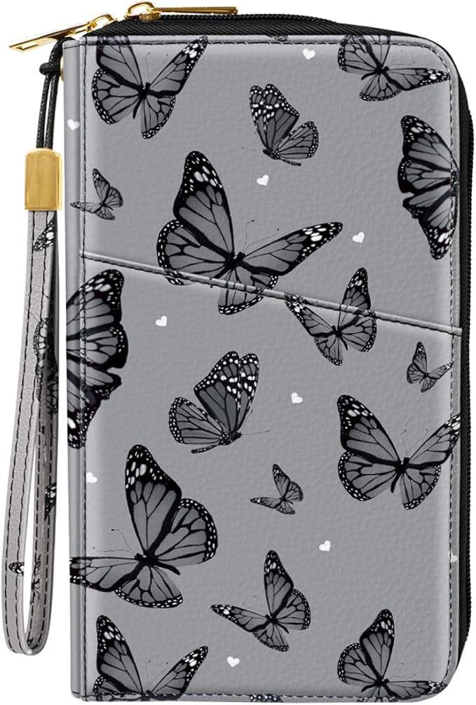 Family Passport Holder Wallet RFID Blocking Document Organizer PU Leather Mulit-purpose Travel Wallet Credit Cards Case for Women Men, Butterflies