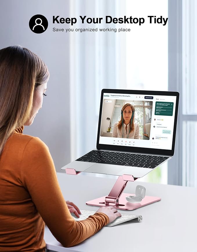 RIWUCT Foldable Laptop Stand, Height Adjustable Ergonomic Computer Stand for Desk, Aluminum Portable Laptop Riser Holder Notebook Mount Compatible with MacBook Pro Air, HP, Dell 10-16"(Rose Gold)