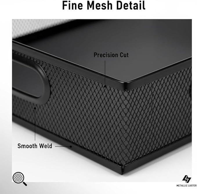 2 Pcs Heavy-Duty Metal Mesh Desk Organizer Tray, A4 Large Office Storage Box Set, 12.6X 9.1 x 2.8Inches, Large Capacity for Home and Office Supplies