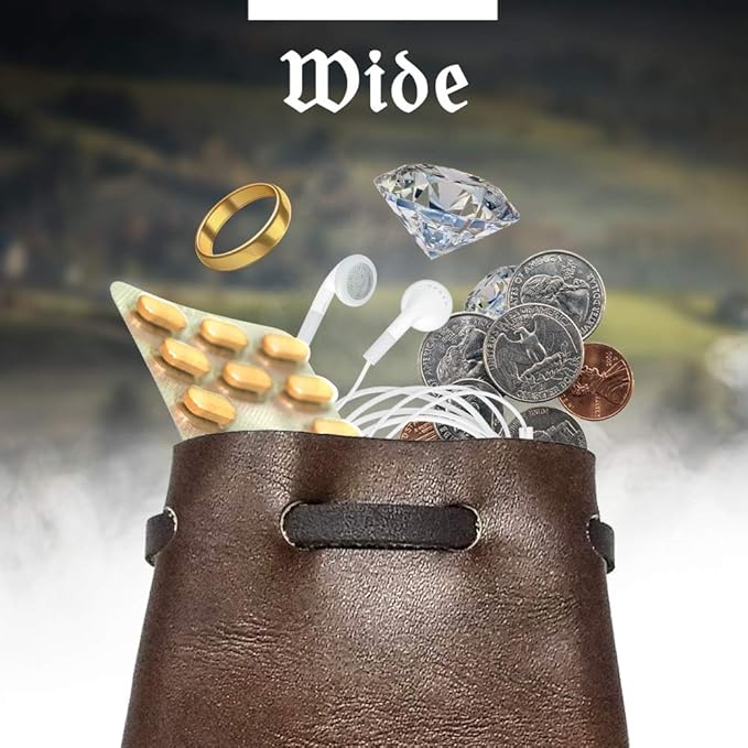 Nabob Leather Leather Drawstring Pouch, Coin Bag, Medicine Tobacco Pouch Medieval Reenactment Made in U.S.A Size 3.75" x 2.75"