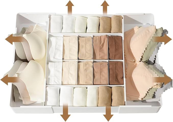 Expandable Drawer Organizer – 14-Grid Storage Box for Underwear, Bras, Socks, Baby Clothes – Fits Closets & Dressers (10+4)