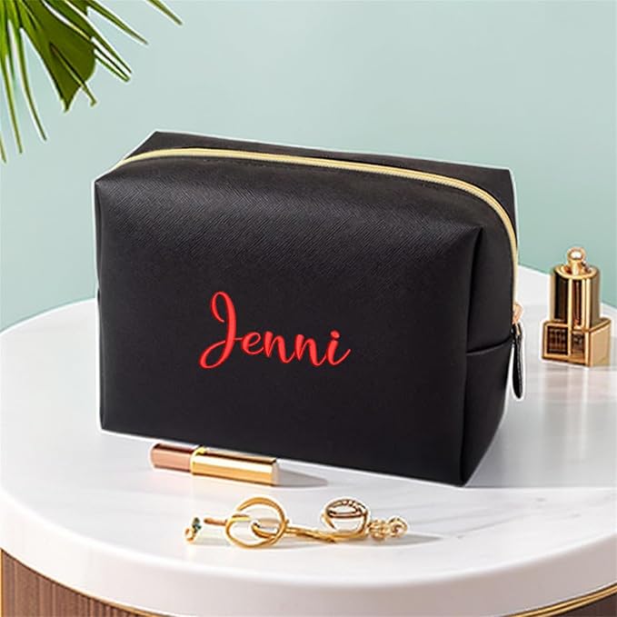 GOPHIE Cusotom Embroidery Travel Makeup Bag Organizer,Cosmetic Bags for Women,Gift For Bachelorette Party,Black